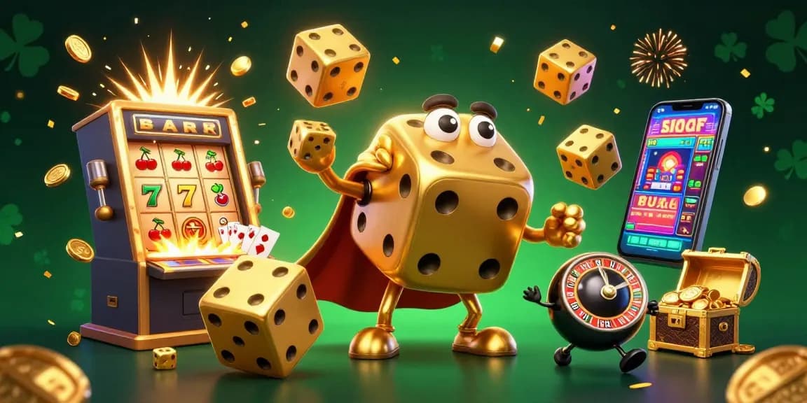 Play exciting games and win with 58WIN's vibrant casino illustration filled with gold coins and lucky symbols.