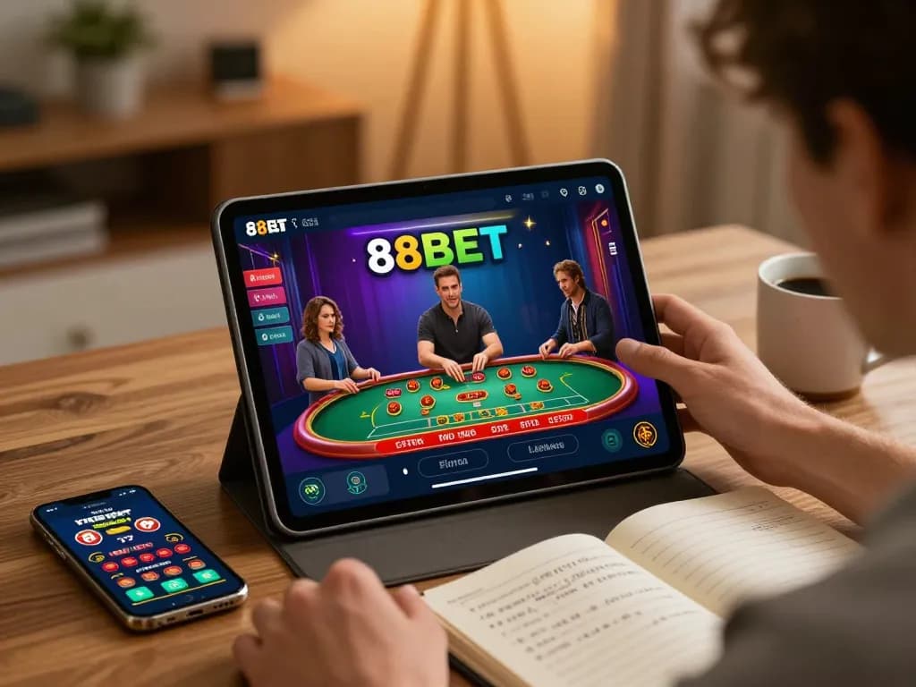Enjoying an immersive gaming session on the 88BET app with engaging live dealer gameplay.