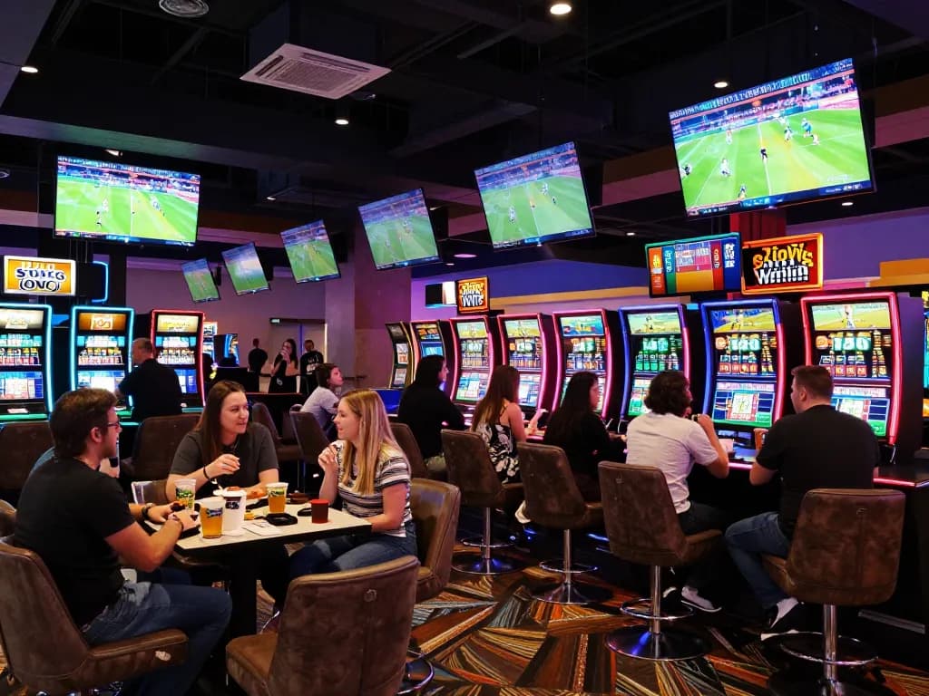Sports betting patrons engaging with Kèo nhà cái odds in a lively casino lounge filled with excitement.