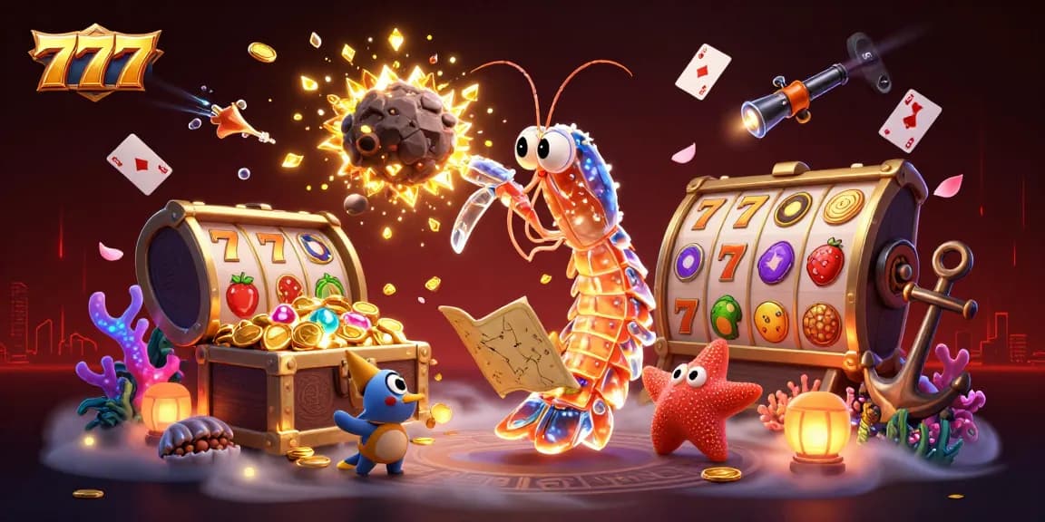 Experience the thrilling world of 777 slot gaming with colorful gems and coins exploding in action.
