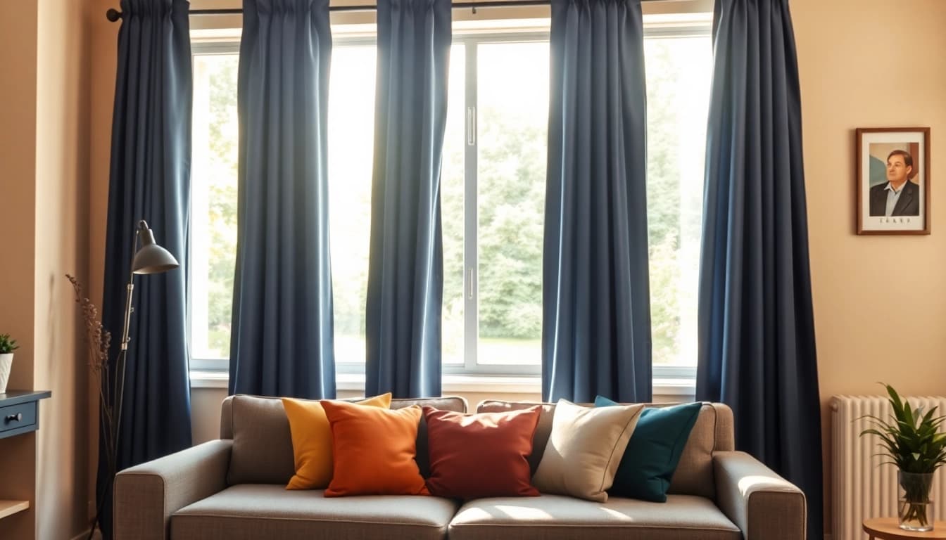 Verduisterende gordijnen in een sfeervolle woonkamer met een optimale lichtfiltering.