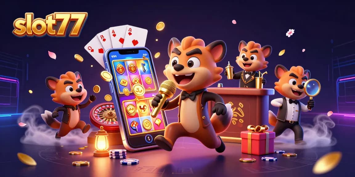 Play thrilling slot777 games with a lively casino atmosphere featuring cartoon hyenas.