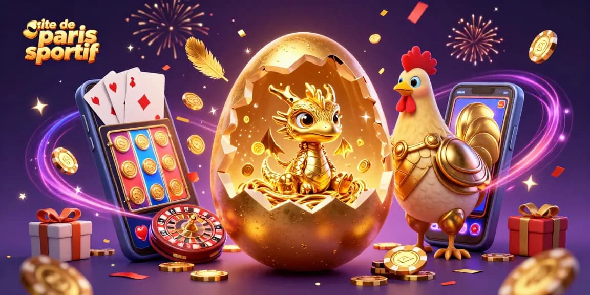 Jouez sur un site de paris sportif avec une illustration vibrante d'un dragon doré et des jetons de poker.