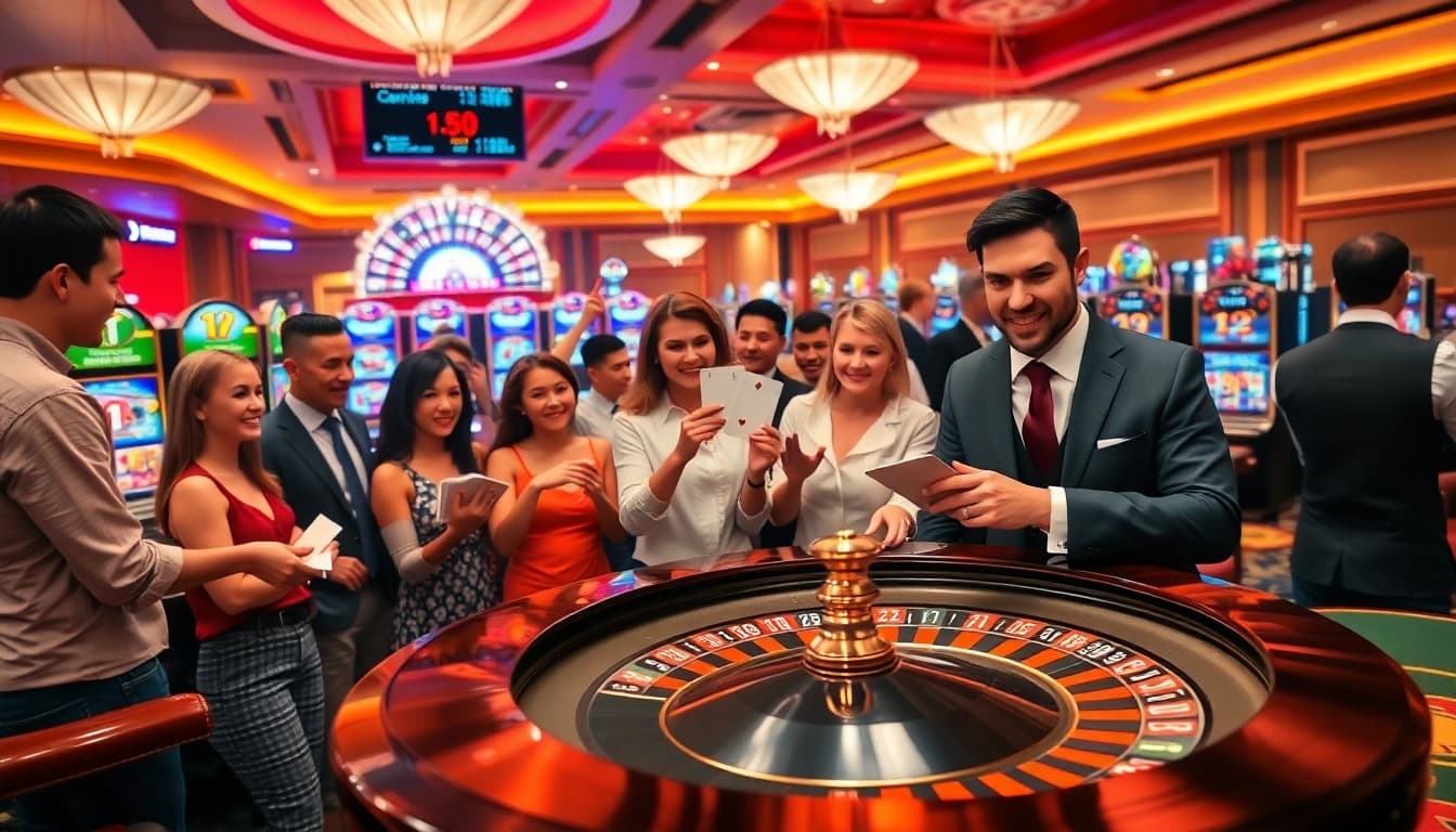 KQBD hôm nay displayed on digital scoreboards, creating an exciting casino atmosphere with roulette and gambling elements.