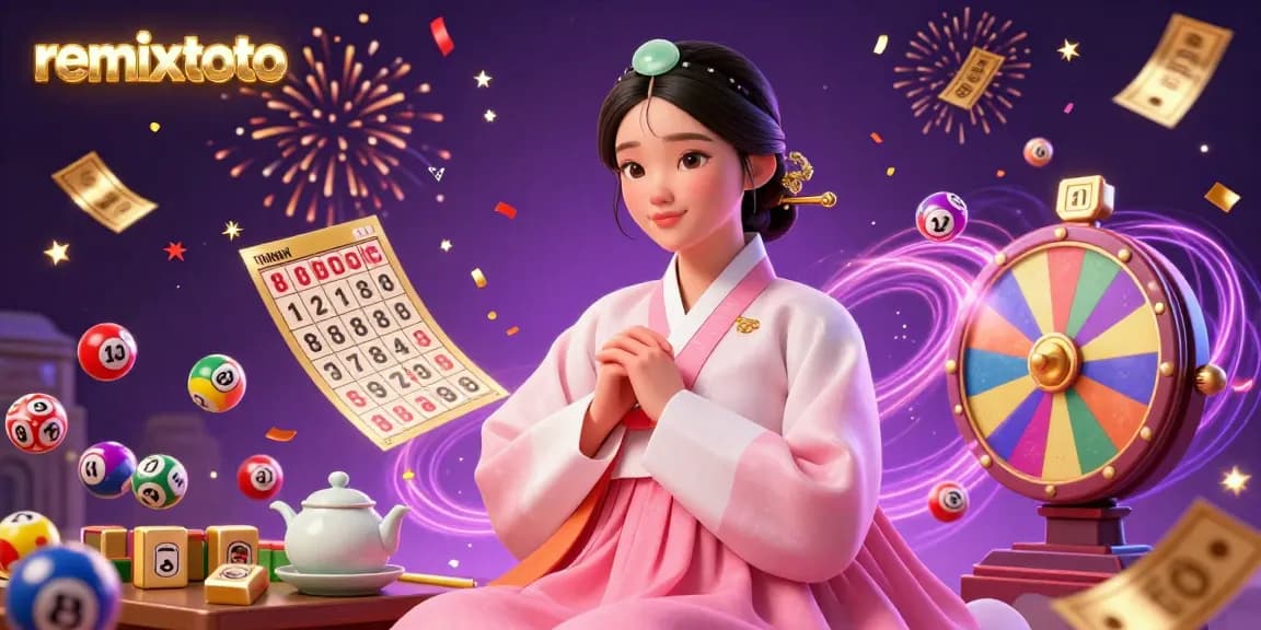 Experience the excitement of remixtoto with lottery balls, bingo cards, and a festive casino atmosphere.