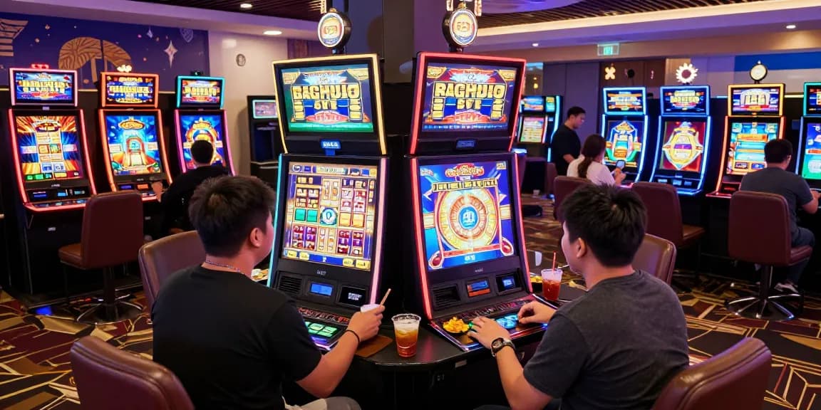 Exciting slot gacor gaming experience with players celebrating wins in a vibrant casino setting