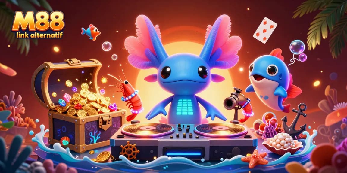 Engage in thrilling gaming with M88 link alternatif in a vibrant animated underwater casino scene
