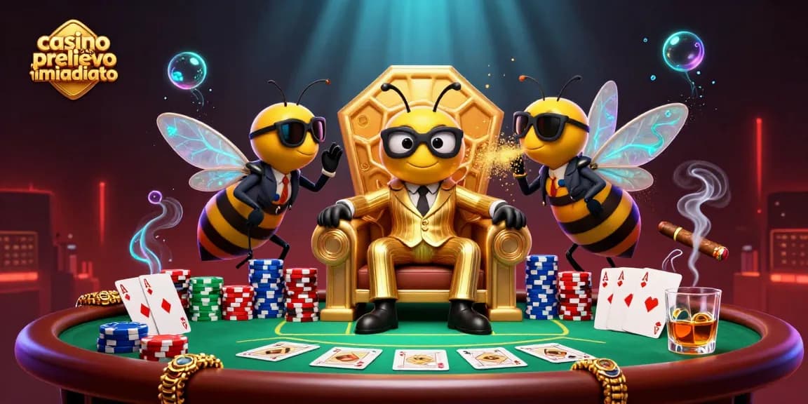 Gioca nei casinò con prelievo immediato: la scena di un boss d'ape che organizza un gioco di poker.