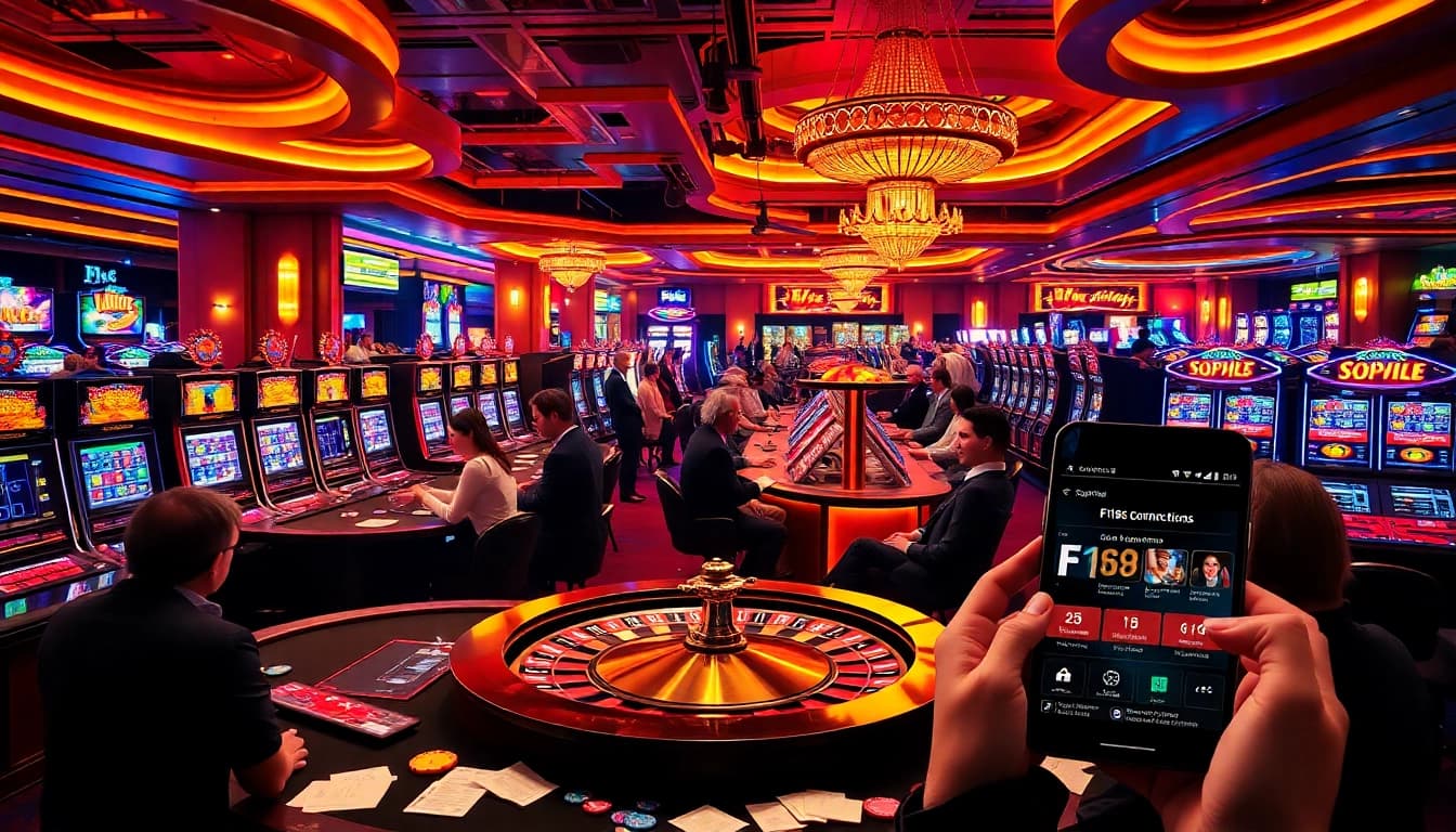 Engaging casino atmosphere showcasing the latest Link mới nhất f168 with excited players and vibrant gameplay.