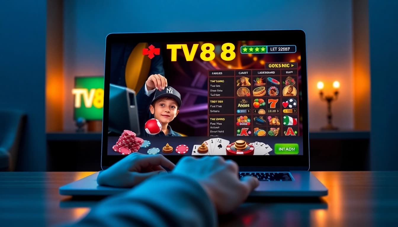 TV88 online casino interface showcasing live games and vibrant colors.