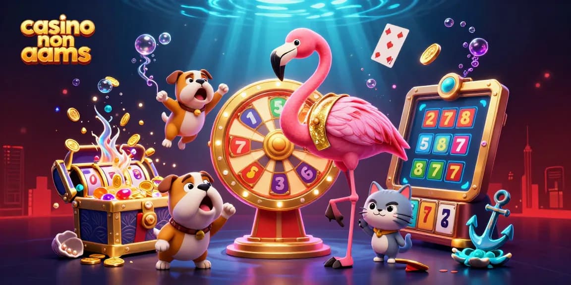 Vivi l'emozione nei casino non AAMS con una vivace scena 3D che mostra elementi di gioco divertenti e vibranti.