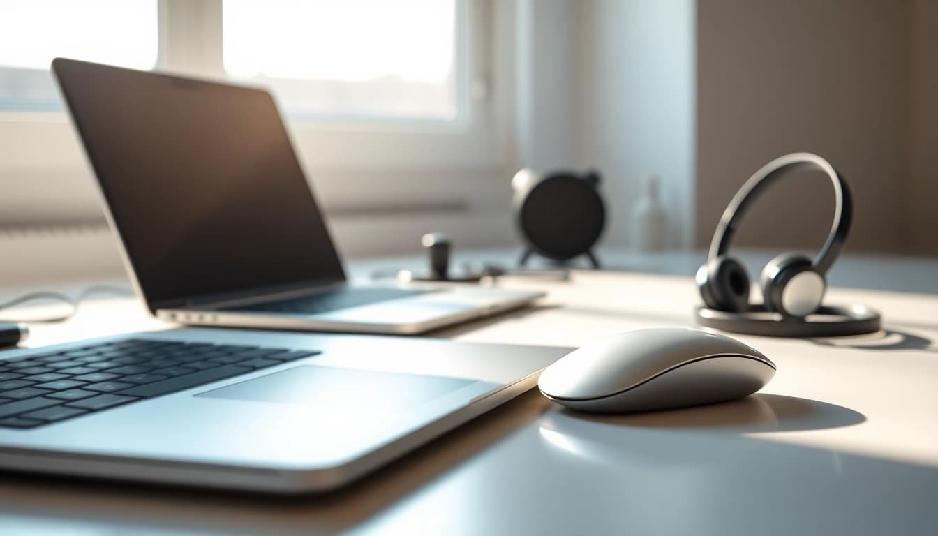 Accesorios para Mac en un entorno de trabajo moderno y elegante, mostrando estilo y funcionalidad.