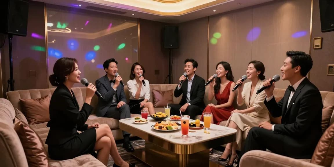 강남쩜오 더마이크룸 프리미엄 가라오케 공간에서 고객들이 즐거운 시간을 보내는 모습