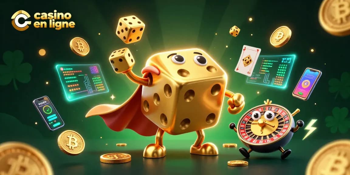 Les joueurs découvrent le casino en ligne avec des dés dorés, des pièces de crypto-monnaie et des jeux captivants.