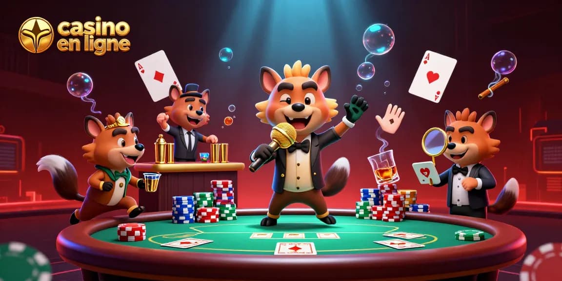 Des hyènes dans un casino en ligne, avec une scène dynamique de jeu et de comédie.