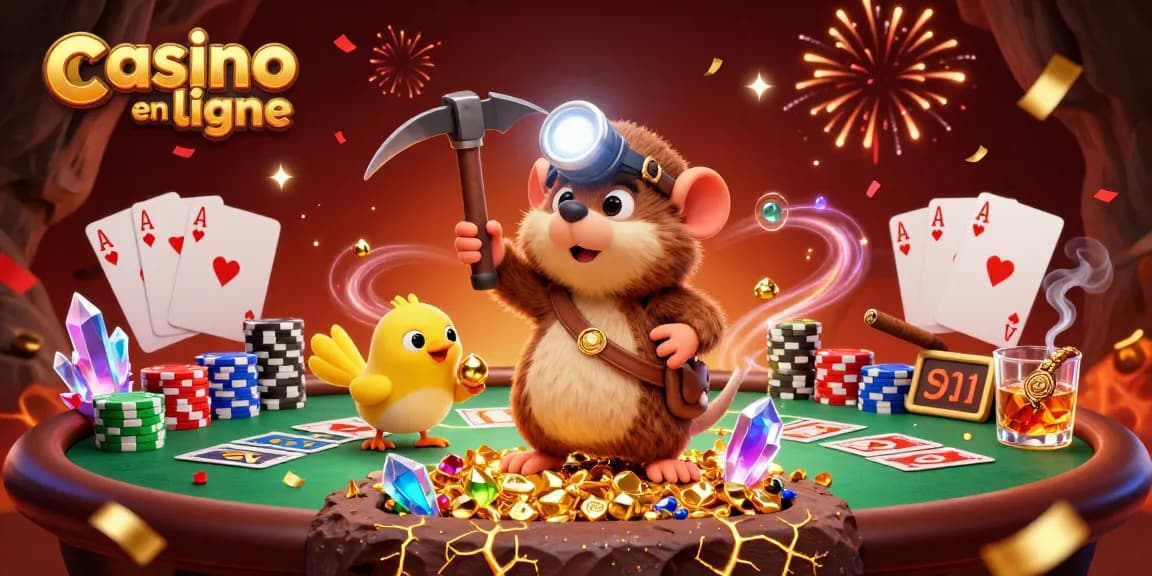 Jouez à des jeux captivants de casino en ligne avec des personnages colorés dans un décor scintillant.