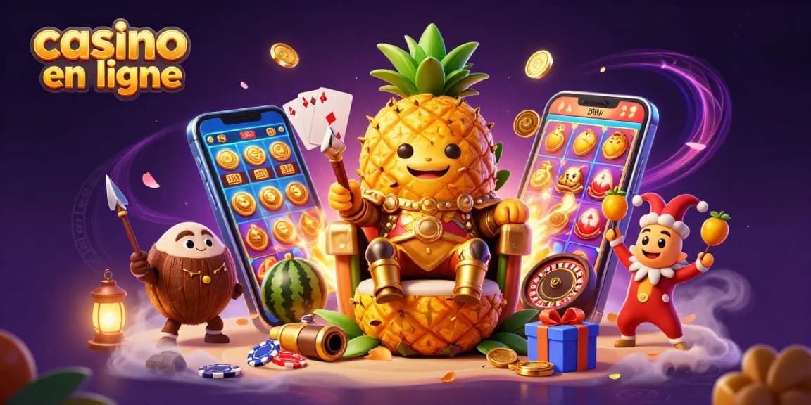 Le roi ananas doré royal jouant au casino en ligne avec des créatures tropicales et des éléments de jeu