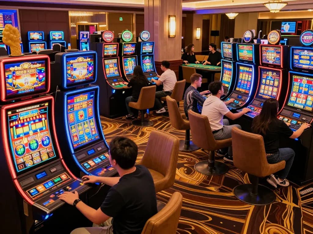 Engaging players enjoying vibrant situs slot games in a bustling casino full of excitement.