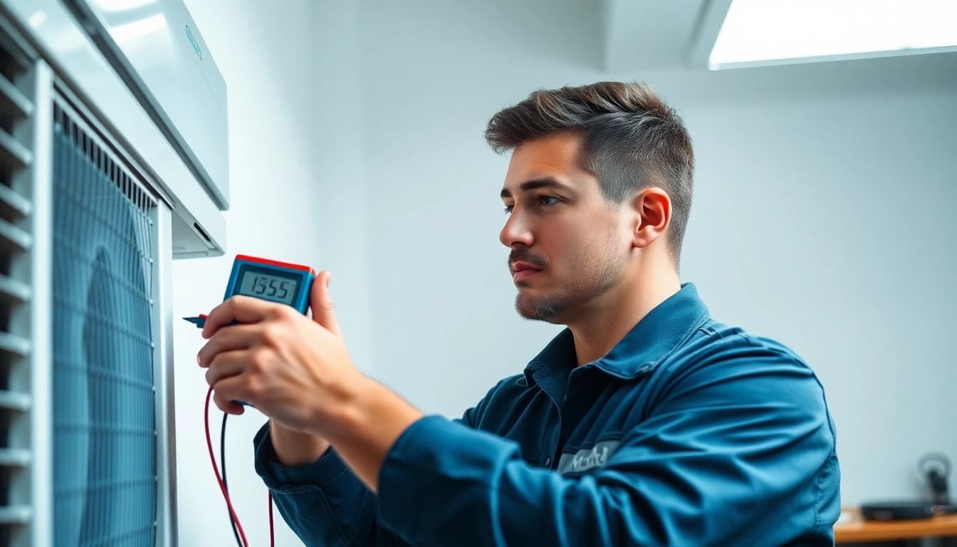 HVAC Repair Tampa expert inspecting an air conditioning unit, ensuring efficient operation.
