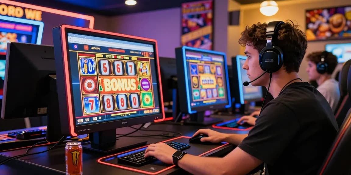Engaging player at a credit card casino site like https://mvc.org.uk, showcasing vibrant gaming atmosphere and slot machine excitement.