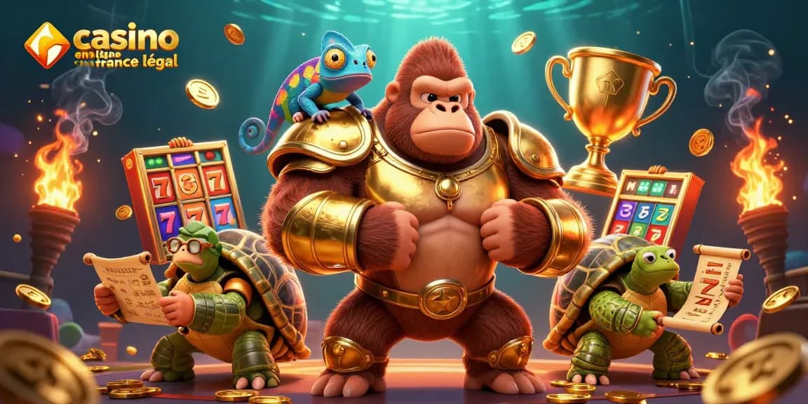 Jouer sur un site de casino en ligne France légal avec des jeux de machine à sous et un roi gorille puissant.