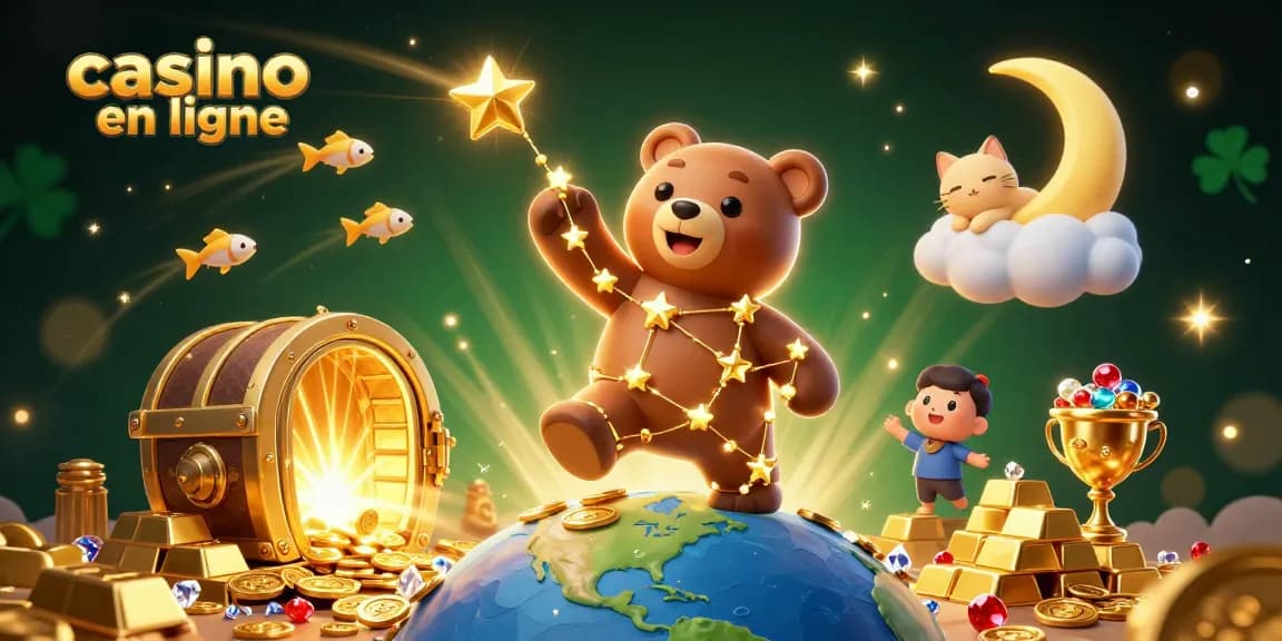 Plongez dans l'excitation du casino en ligne avec un ours étoilé, des poissons filants et des trésors brillants.