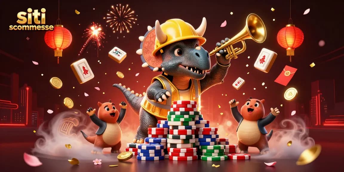 Siti scommesse: triceratopo e parasaurolophus celebrano con elementi di gioco e vincite