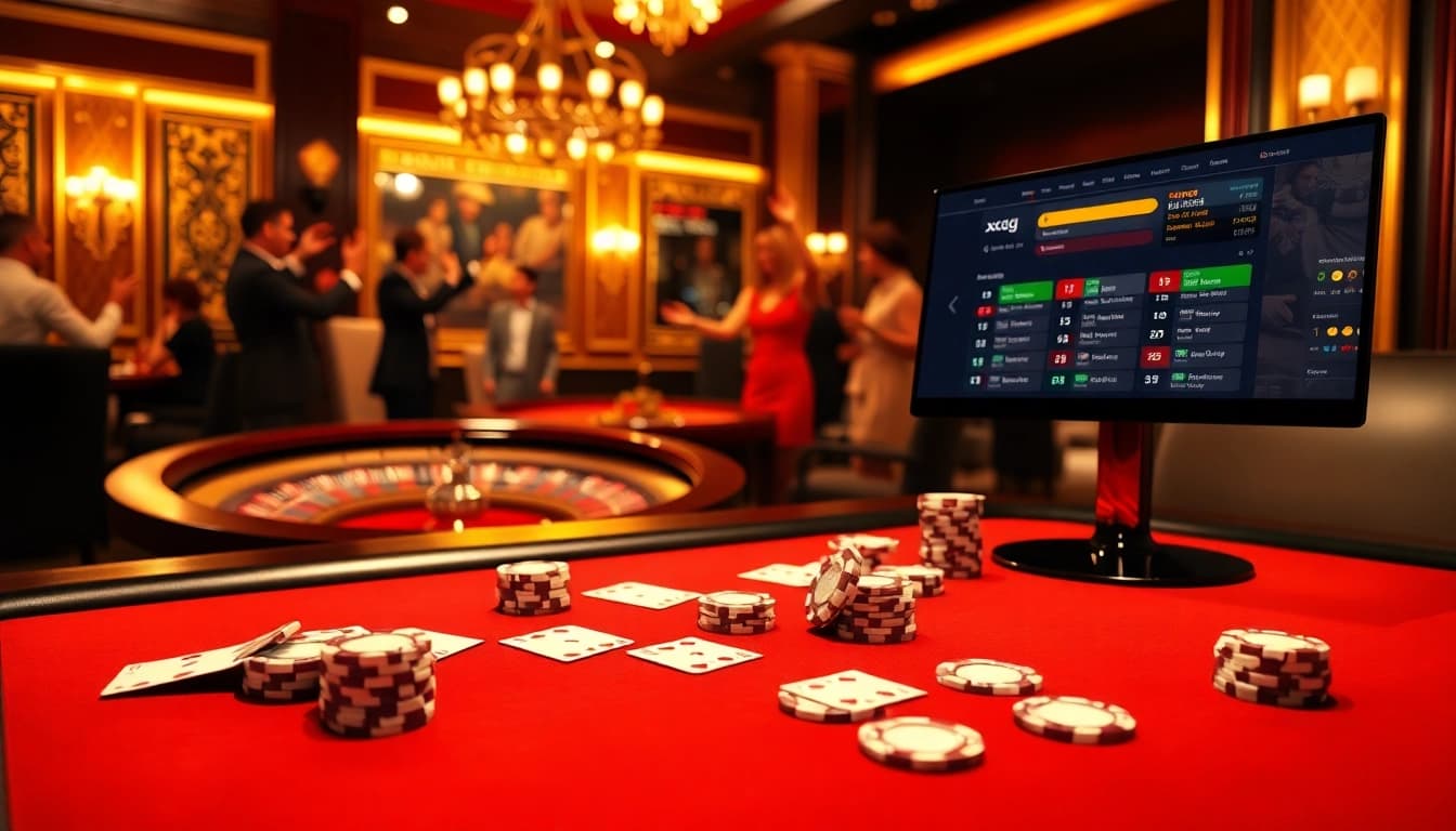 Experience the thrill of winning at xxgg with an elegant poker table and roulette wheel.