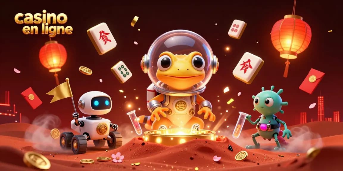 Image dynamique de casino en ligne avec un gecko Martien et un rover sur Mars.