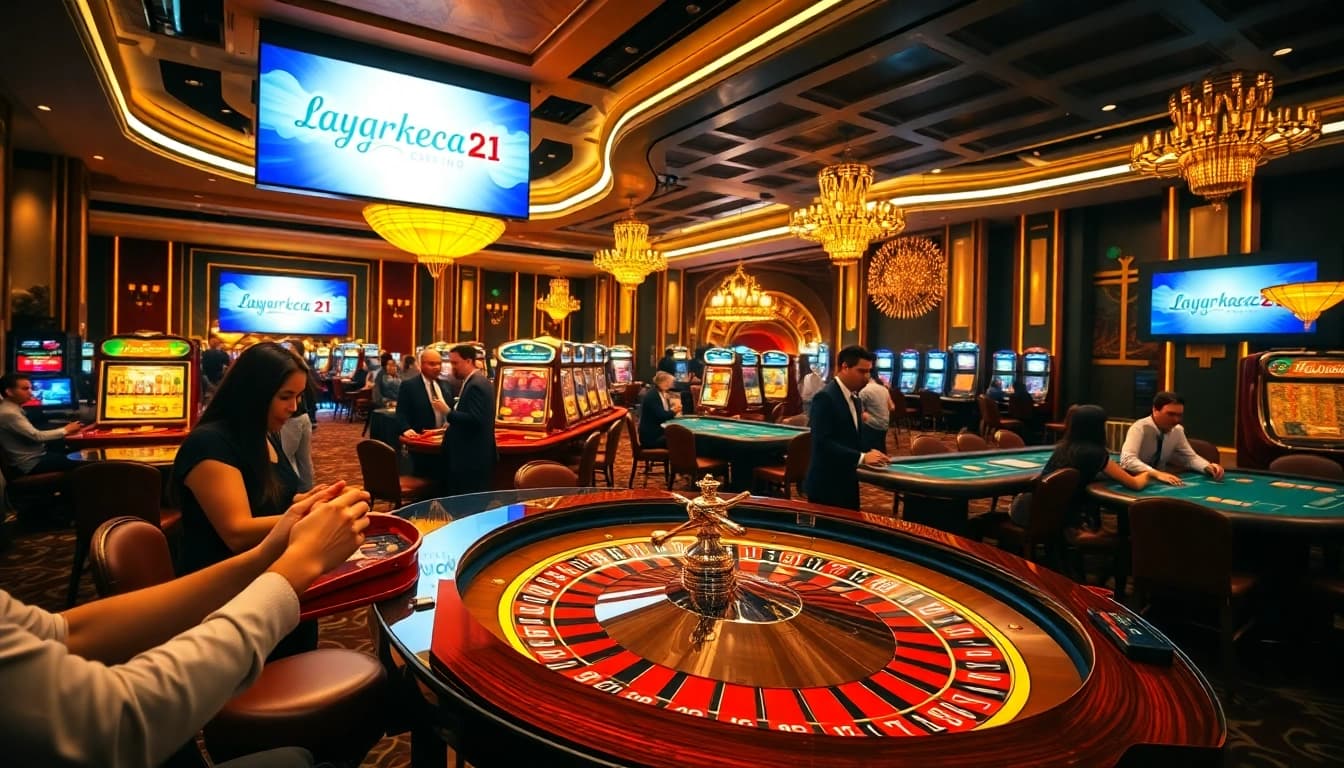 Experience the excitement of gambling at layarkaca21 with players enjoying a thrilling roulette game.