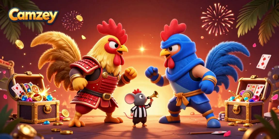 Engage with camzey's exciting live casino standoff between samurai and ninja roosters.