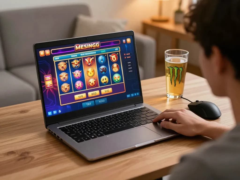 Engaging in Mesingg online casino gaming session, showcasing vibrant slot machine interface.