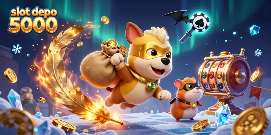 Experience the excitement of slot depo 5000 with vibrant characters and dynamic gaming elements in a thrilling illustration.