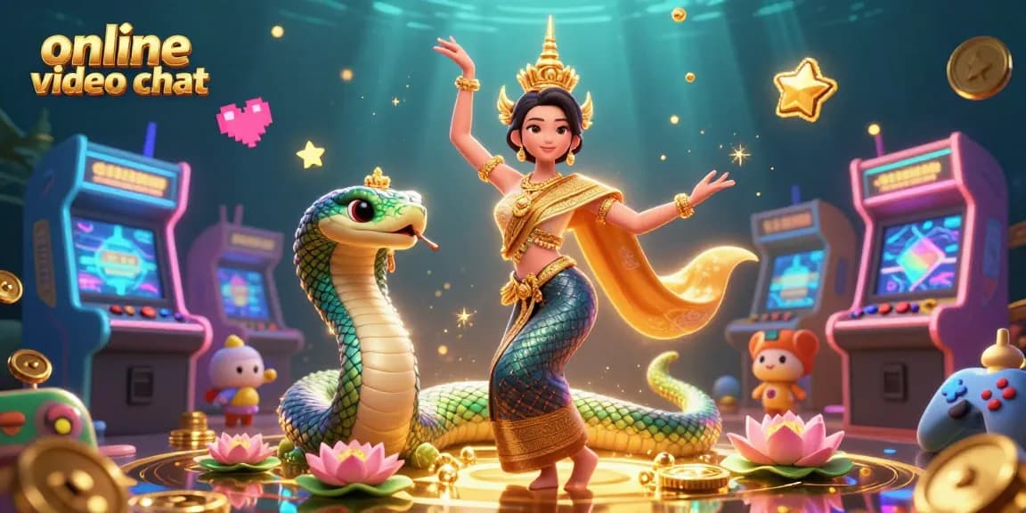 Engage in online video chat with a beautiful Thai dancer and a vibrant Naga serpent.