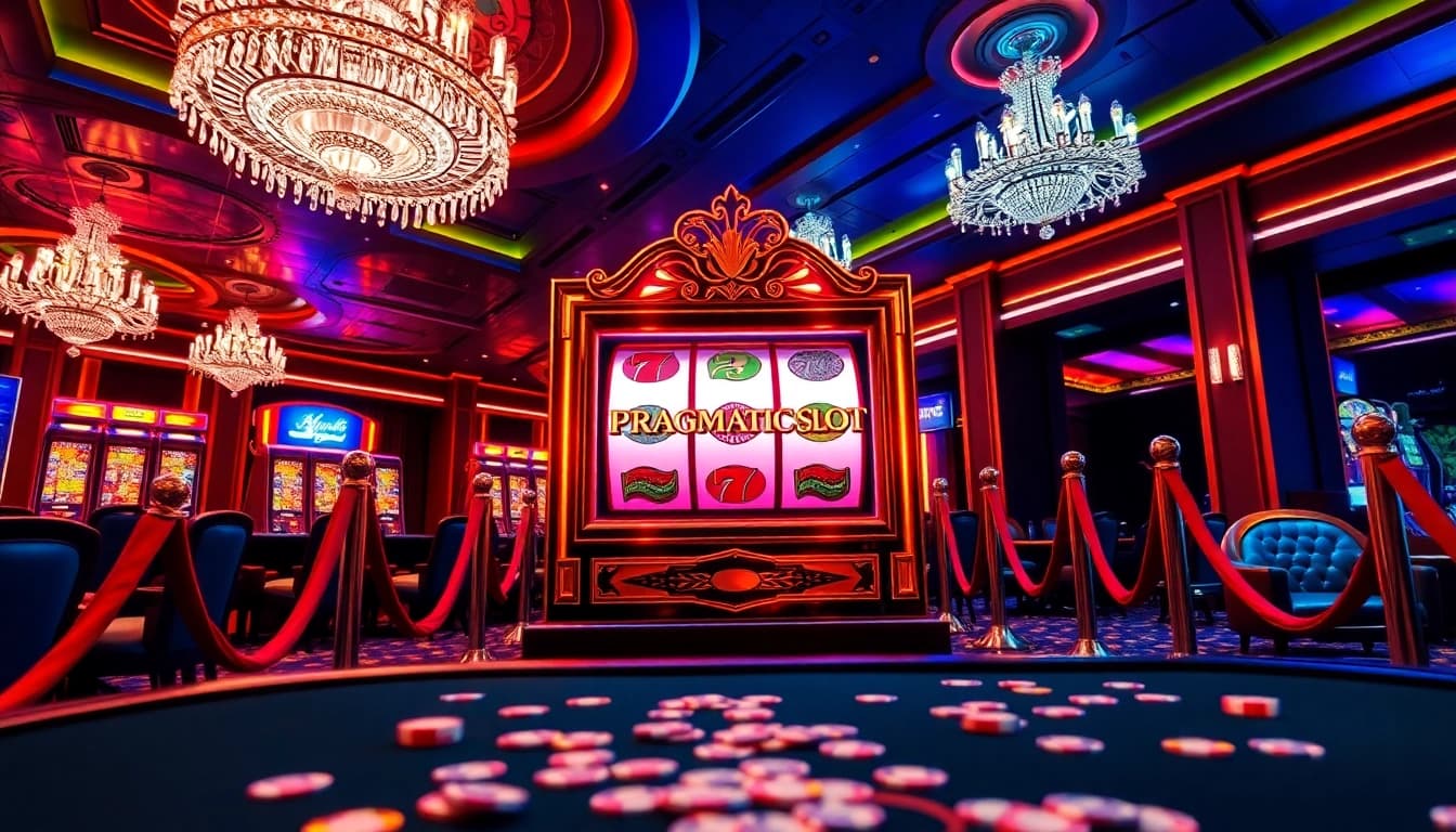 Playing a thrilling pragmatic slot machine surrounded by vibrant casino atmosphere.
