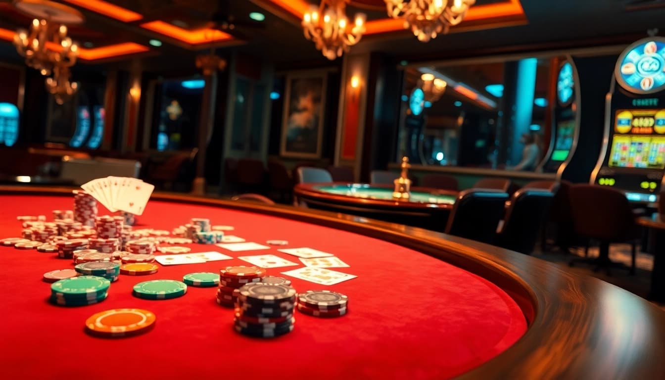 Experience the thrill at the TT88 casino, showcasing elegantly designed tables and colorful chips.