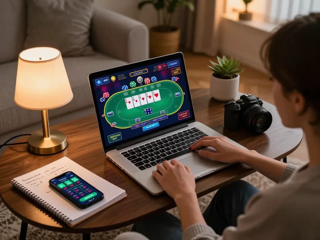 Fabet online gambling gameplay with a player strategizing on a tablet at home.