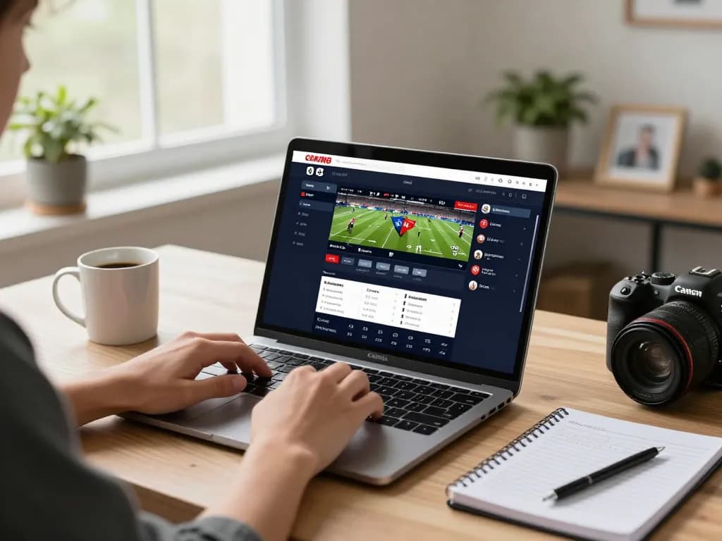 Nyalabet user engaged in online sports betting at home with strategic notes displayed.