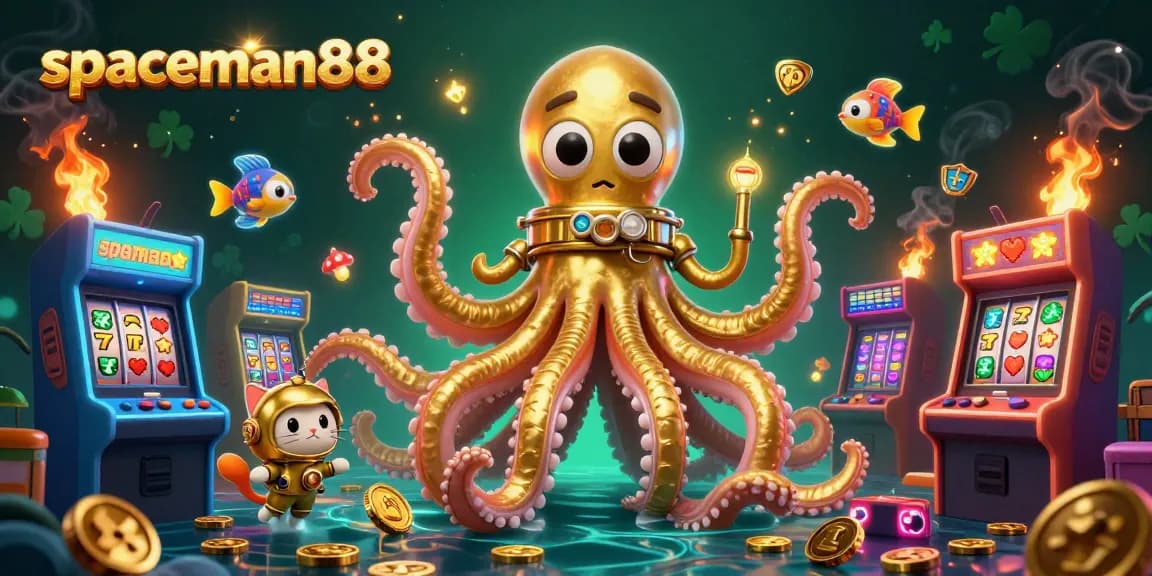 Experience the excitement of spaceman88 with a thrilling 3D kraken and diving cat scene featuring casino elements.