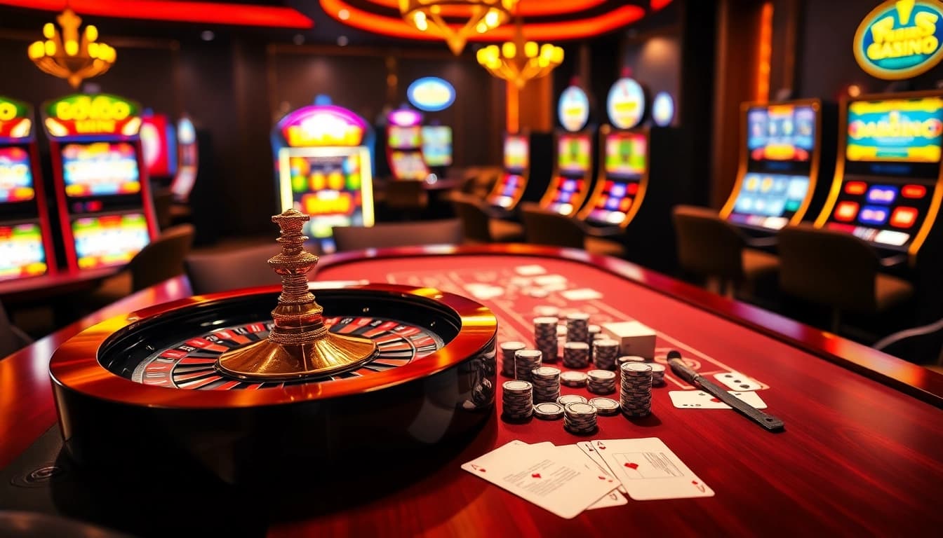 Enjoy thrilling gameplay at u888 com with vibrant casino tables, poker chips, and slot machines.