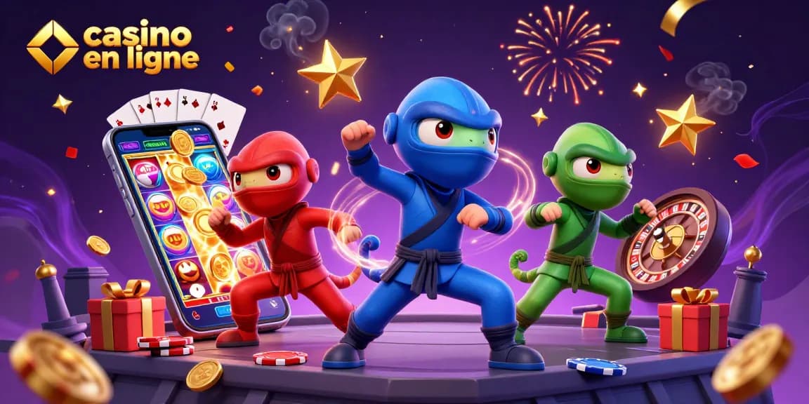 Immergez-vous dans le monde du casino en ligne avec des ninjas caméléons et des éléments de jeu.