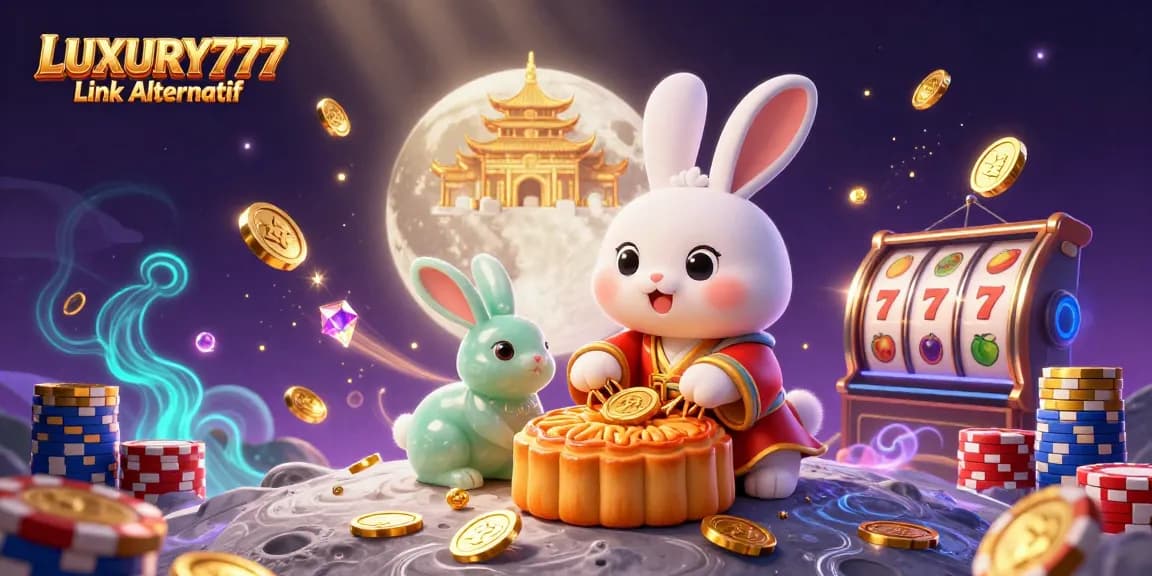 Permainan menarik dengan LUXURY777 Link Alternatif menampilkan kelinci bulan dan chip poker di luar angkasa.