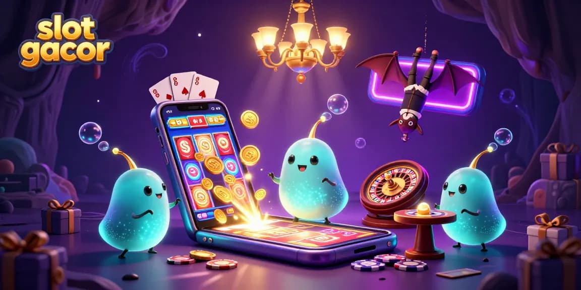 Engaging slot gacor illustration featuring glowworms illuminating a vibrant cave casino environment.