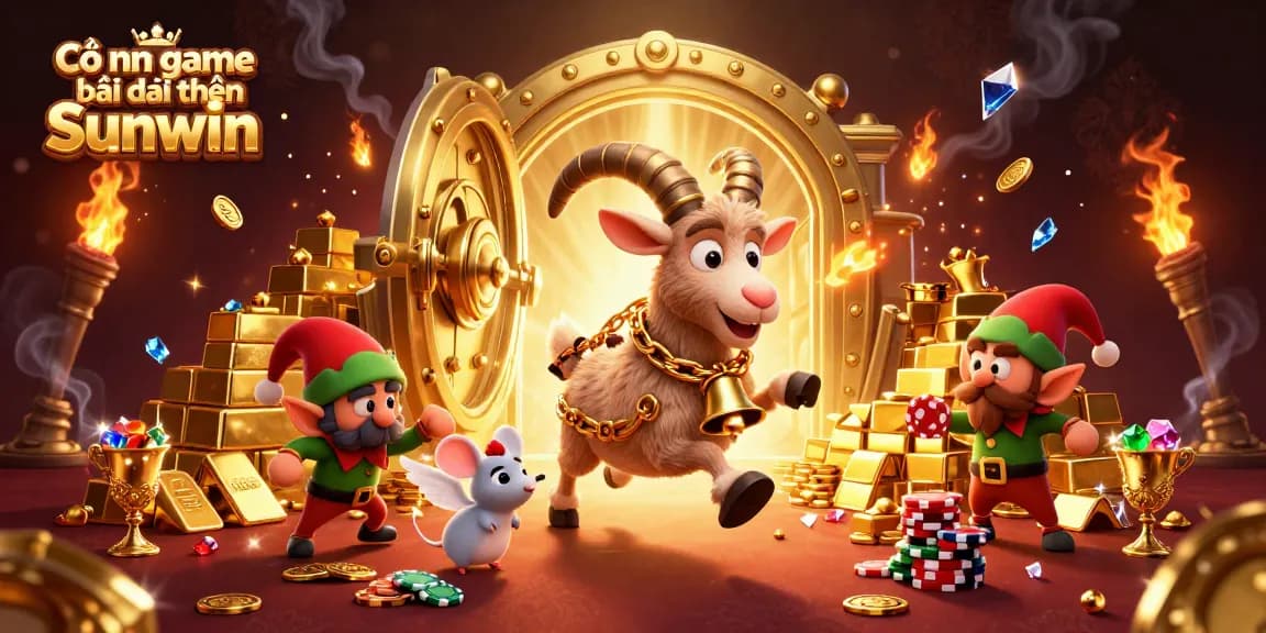 Cổng game bài đổi thưởng Sunwin showcasing an exciting holiday-horror casino scene filled with treasures and playful characters.