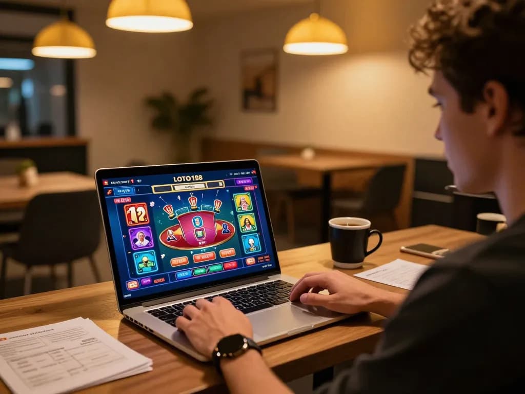 LOTO188 player enjoying a live dealer game on laptop during a cozy gaming session.