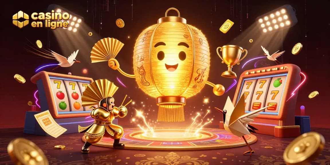 Jouez au casino en ligne avec les lumières scintillantes et des personnages animés, créant une ambiance festive.