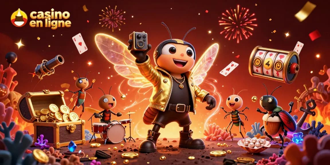 Jouez au casino en ligne avec l'illustration animée d'un roi de la musique en 3D révélant une ambiance festive.