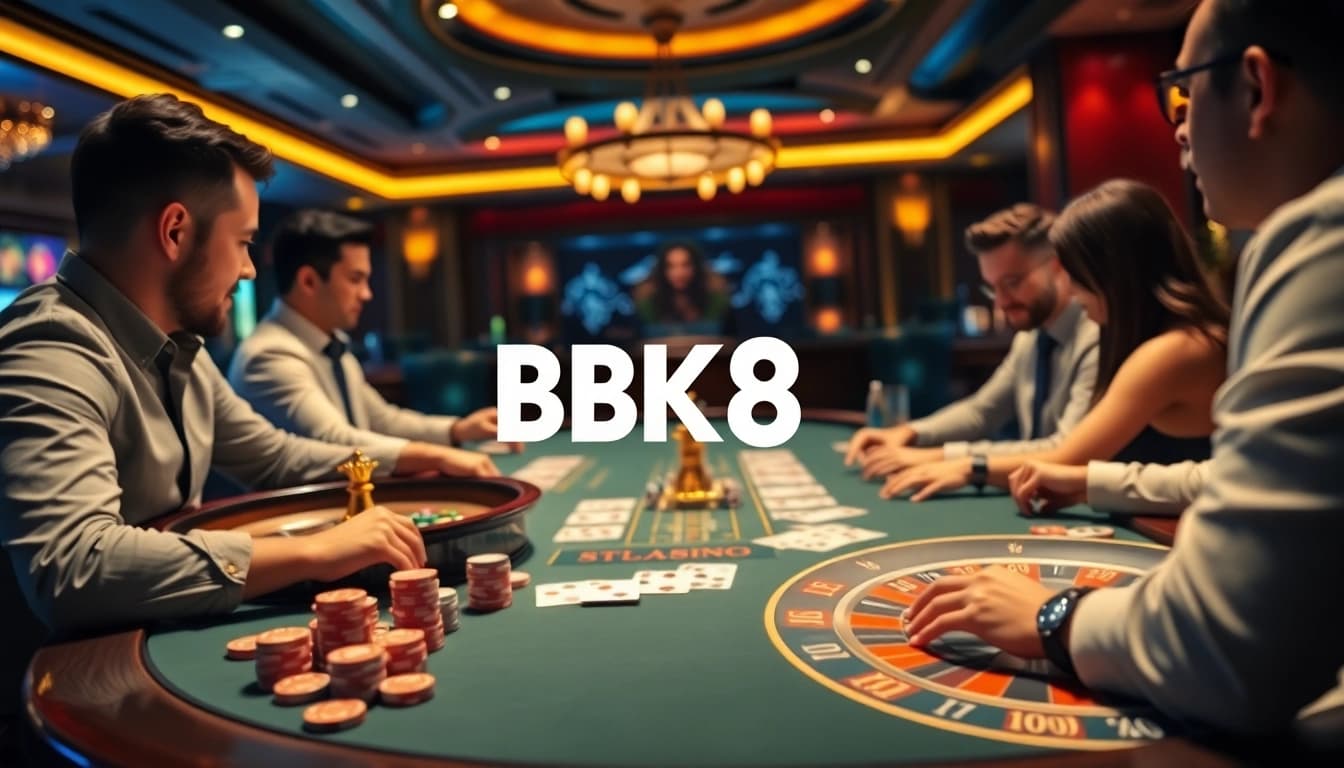 Experience the excitement of BK8 เว็บตรง with professional players at a luxurious poker table.