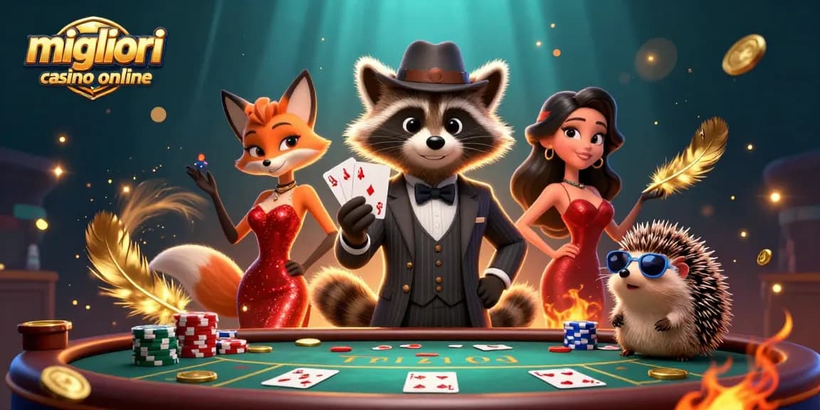 Scopri i migliori casino online con un'illustrazione 3D di un ricco procione e la sua elegante compagna nel mondo del poker.