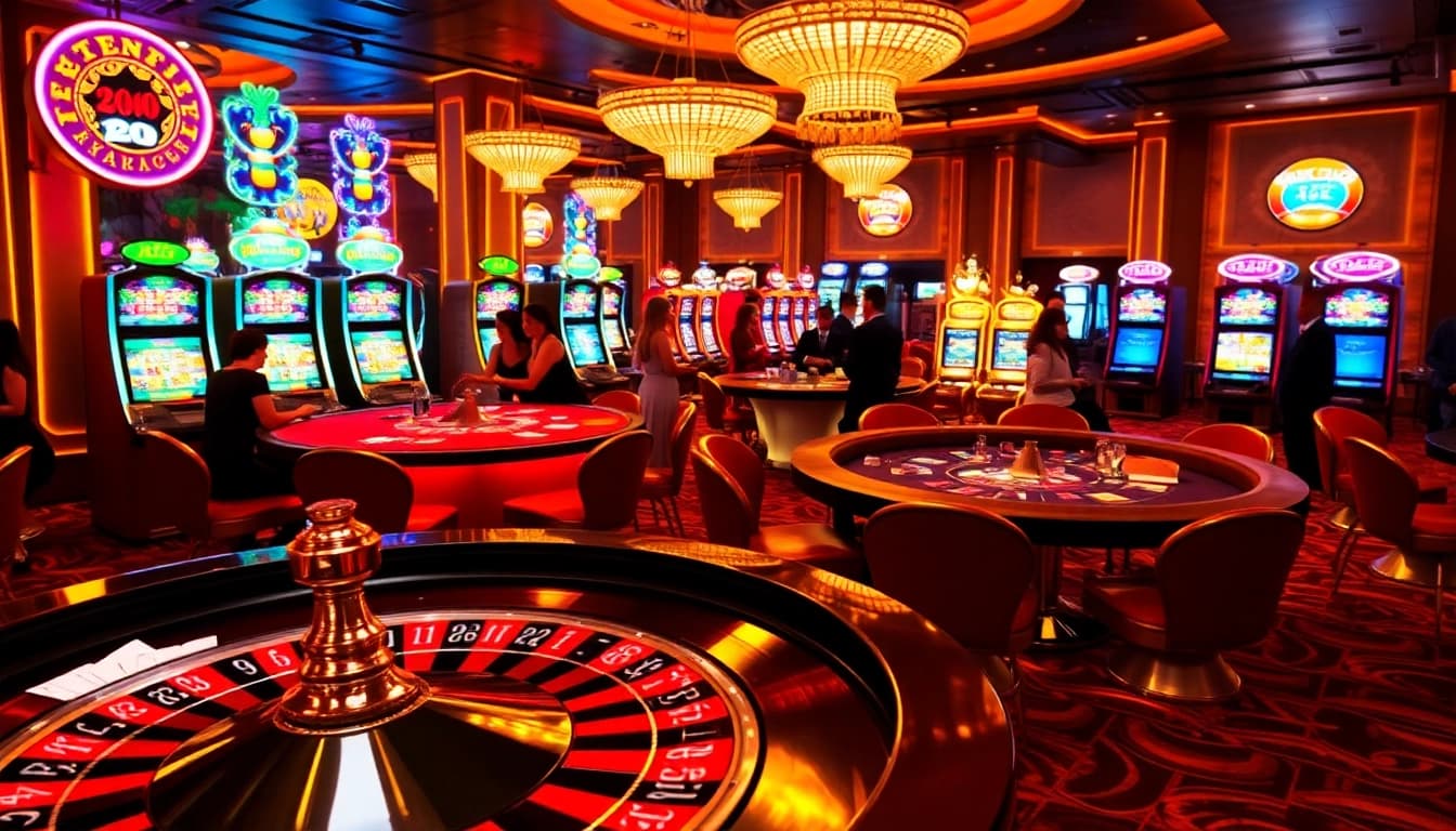 Players enjoying exciting games at aresgacor casino with roulette and slot machines.